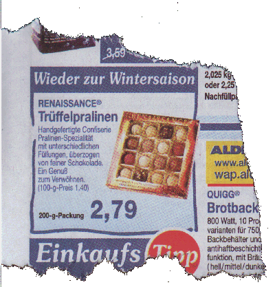 Werbung für Pralinen